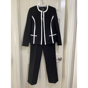 evan - picone women black white 2- piece pants suits size 4